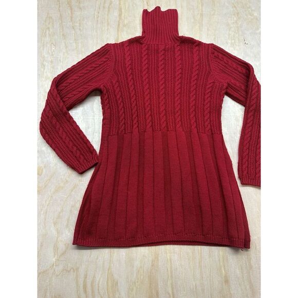 Calvin Klein Women’s Red Wool Blend Sweater Long Size Medium Chunky Knit - Picture 5 of 7